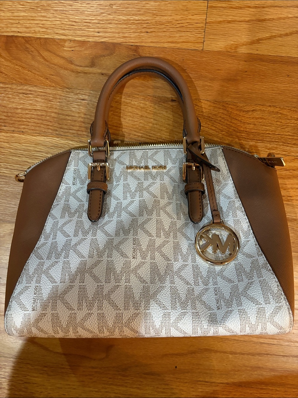 Michael Kors Brown and Cream Signature Satchel